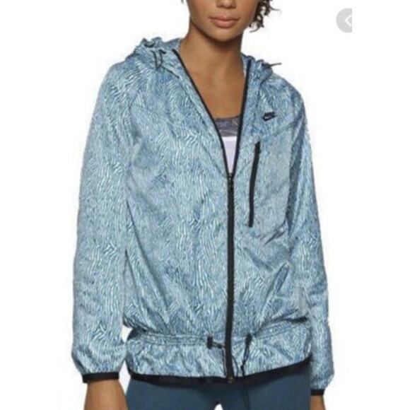 Nike Blue Blacklight Flash Print Windrunner Windbreaker Hooded Jacket Size Small - Picture 1 of 9